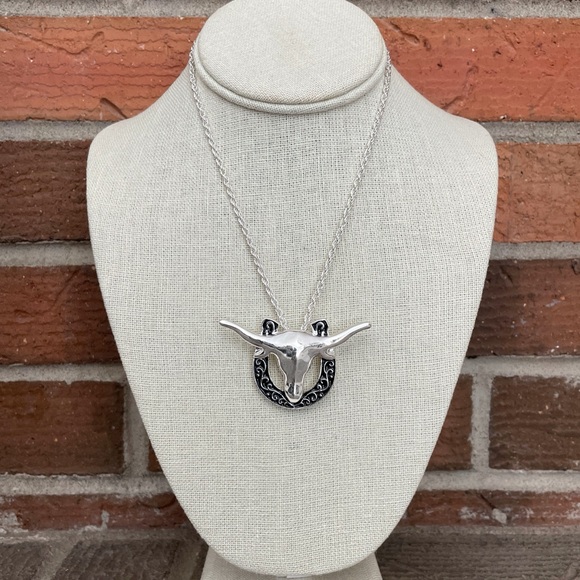 Longhorn and Filigree Horseshoe Necklace - Picture 2 of 2